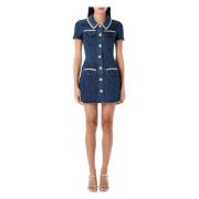 Blauwe Mini-jurk van Denim met Kraag Self Portrait , Blue , Dames