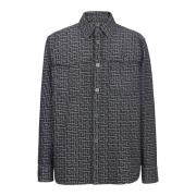 Monogram jacquard denim overhemd Balmain , Black , Heren