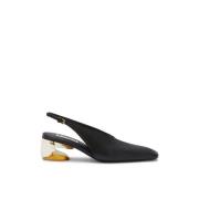 Zwarte Leren Vierkante Neus Hakken Pumps Jil Sander , Black , Dames