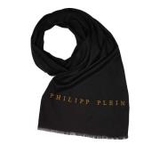 Sjaal Halsdoek Stola met geborduurd logo Philipp Plein , Black , Dames