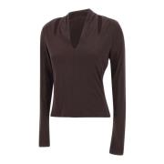 Chocolade V-hals top met uitsparingen IRO , Brown , Dames