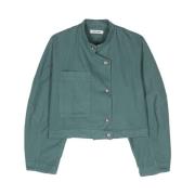 Turquoise Denim Jack met Mandarin Kraag Henrik Vibskov , Green , Dames