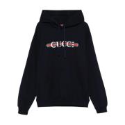 Blauwe hoodie met webprint Gucci , Blue , Heren