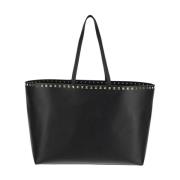 Leren Rockstud Shopper Tas Valentino Garavani , Black , Dames