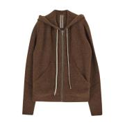 Wollen Hoodie met Rits Lange Knitwear Rick Owens , Brown , Heren