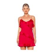 Gerimpelde Zijden Mini Jurk Loveshackfancy , Red , Dames