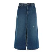 Versleten Denim Midi Rok met Split A.p.c. , Blue , Dames