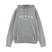 Katoenen Logo Hoodie Balmain , Gray , Heren