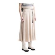 Wollen en viscose twill lange rok met riem Peserico , Beige , Dames