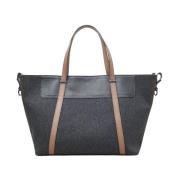 Vilt, echt leer en Punto Luce trim tote tas Peserico , Gray , Dames