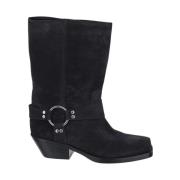 Fluwelen Kalfsleren Bikerlaarzen Isabel Marant , Black , Dames