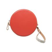 Ronde echte leren tas met polsband en schouderband Peserico , Red , Da...