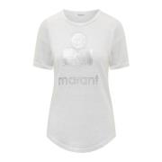 Wit T-shirt met Korte Mouwen en Zilveren Logo Isabel Marant Étoile , W...