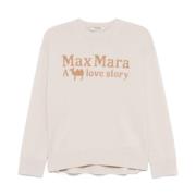 Beige Trui met Jacquard Logo Motif Max Mara , Beige , Dames