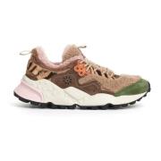 Teddy Sneakers Beige Groen Bruin Flower Mountain , Multicolor , Dames