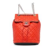 Pre-owned Leather backpacks Chanel Vintage , Orange , Dames