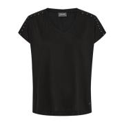 Stud V-Neck Tee Top Zwart MOS Mosh , Black , Dames