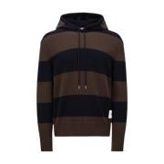 Gestreepte Gebreide Katoenen Hoodie Moncler , Brown , Heren