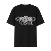 Zwarte Medusa Head Ketting-Link Print Tee Versace , Black , Heren