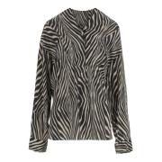 Zebra Patroon Zijde Mix V-Hals Shirt By Herenne Birger , Multicolor , ...