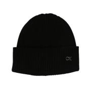 Zwarte Beanie Hoed met Logo Calvin Klein , Black , Dames