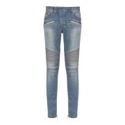 Slim-fit biker jeans in blauwe denim Balmain , Blue , Heren