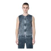 Gestreepte Denim Vest met Ritssluiting Diesel , Gray , Heren