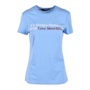 Katoenen T-shirt met Stijlvol Ontwerp Love Moschino , Blue , Dames