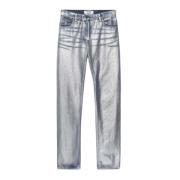 Metallic Slim Fit Denim Broek Msgm , Gray , Dames