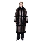 Faux Shearling Langline Jas met Randen Stand Studio , Brown , Dames