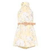 Gele Bloemen Korte Playsuit met Kraag Zimmermann , Yellow , Dames