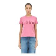 Katoen Logo T-shirt Korte Mouw Chloé , Pink , Dames