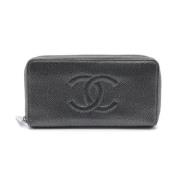 Pre-owned Leather wallets Chanel Vintage , Gray , Dames