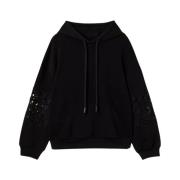 Hoodie met Macramé Detail Twinset , Black , Dames