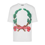 Wit Laurel Print Crew Neck T-shirt Moschino , White , Heren