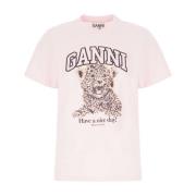 Casual Katoenen T-Shirt voor Vrouwen Ganni , Pink , Dames