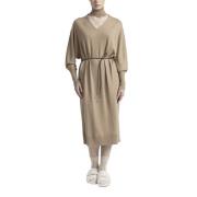 Wollen en viscose midi-jurk met ceintuur Peserico , Brown , Dames