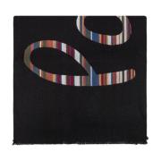 Wollen sjaal met logo Paul Smith , Black , Heren