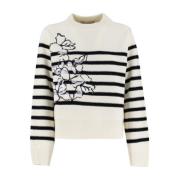 Gestreepte wollen trui met paillettenbloemen Ermanno Scervino , White ...