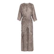 Jill, midi linnen jurk ayaz print Cortana , Beige , Dames