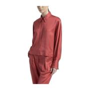 Viscose satijnen oversized cropped shirt Peserico , Red , Dames