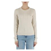 Katoenen Gevlochten Crew Neck Sweater Tommy Jeans , Beige , Dames