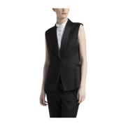 Viscose en wol keperstof enkelborst gilet Peserico , Black , Dames