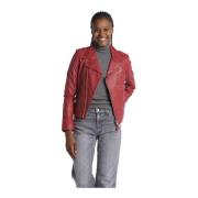 Rode leren jas Schott NYC , Red , Dames