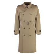 Katoenen Trenchcoat met Ruitvoering Burberry , Beige , Heren