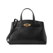 Zwarte Glanzende Leren Tote met Pimlico Slot Mulberry , Black , Dames