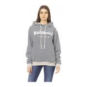 Hoodie met lange mouwen en voorzak met logo Baldinini , Black , Dames