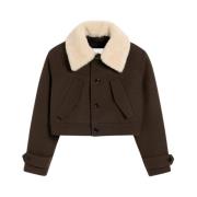 Shearling Kraag Jas Kort Model Ami Paris , Brown , Dames