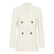 Dubbelbreasted katoen en wol blazer Brunello Cucinelli , Beige , Dames