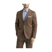 Katoen, tencel en wol single-breasted blazer Peserico , Brown , Heren